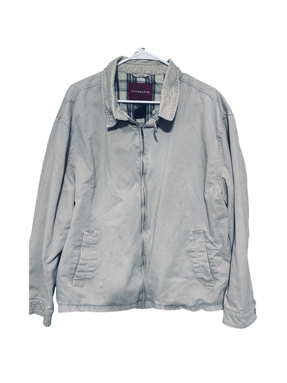 Covington Bomber Jacket Mens L Golf Khaki Beige Harrington Vintage 90s Full Zip